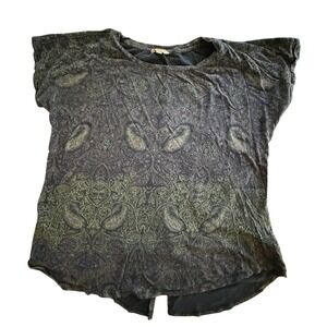 Lucky Brand Womens Paisley Print Short Sleeve Knit Top 7Q83037 Blue 1X